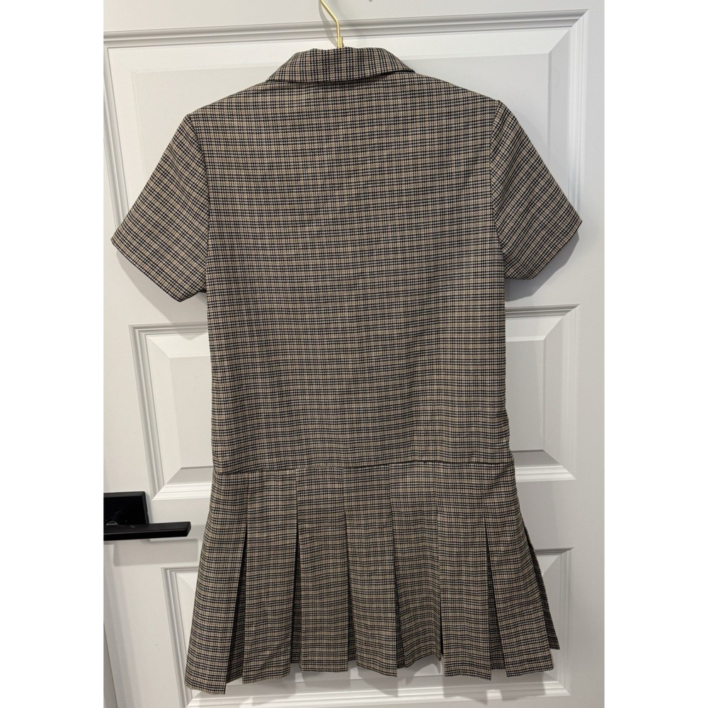 H&M Women's NWT Jumpsuit Dress XS Plaid Short Sleeve Black/Khaki Button Front - Picture 3 of 5